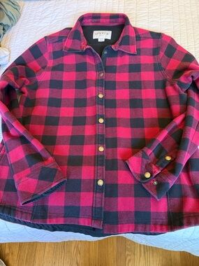 Orvis Red and Black Buffalo Plaid Snap-Front Fleece Shirt Jacket